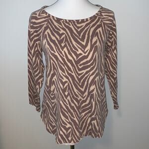 Wonderly Tan Zebra Crew Top Sz L